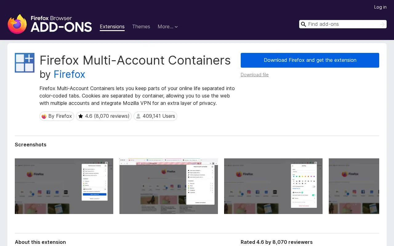 Firefox Multi-Account Containers by Firefox homepage screenshot