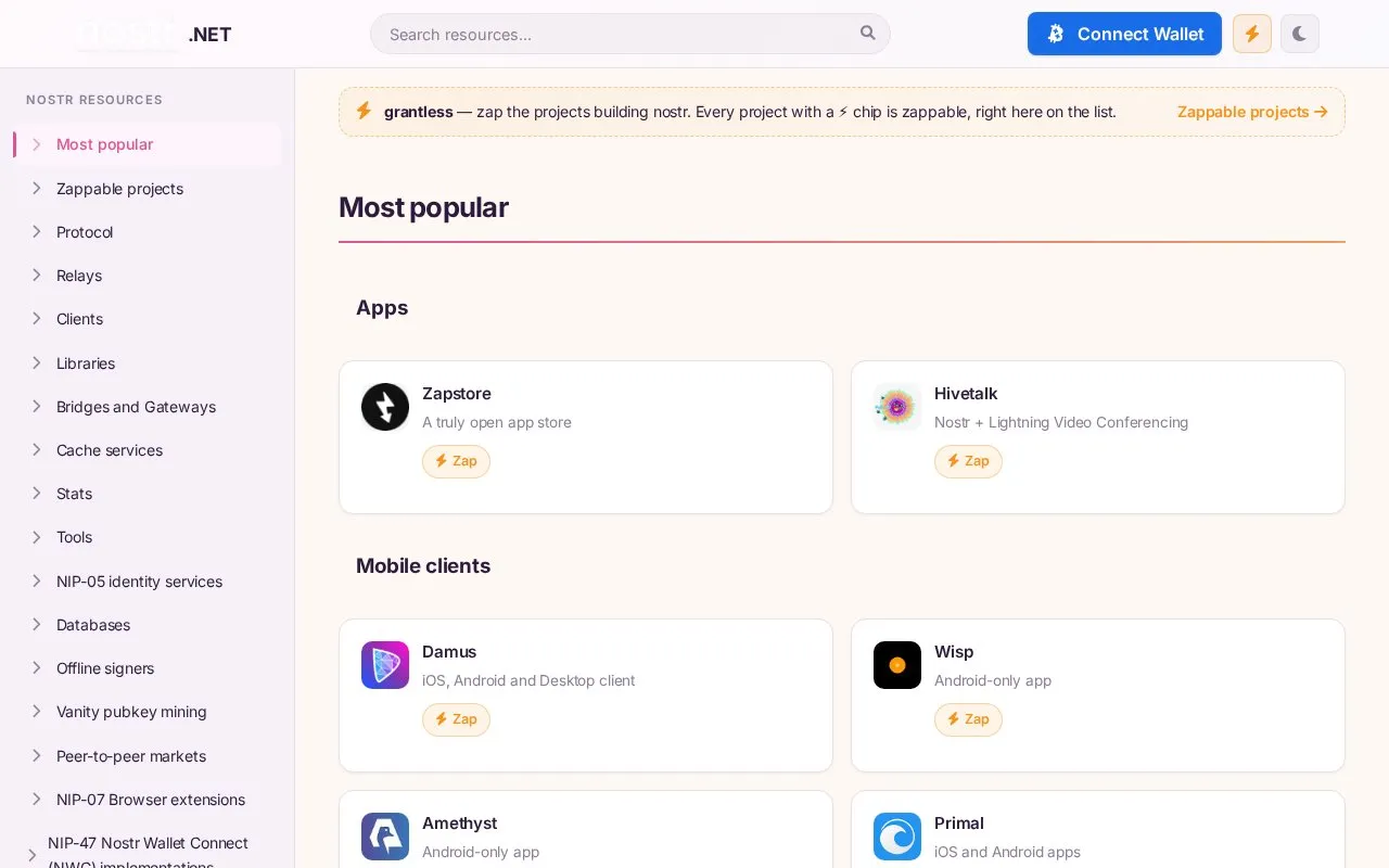Nostr homepage screenshot