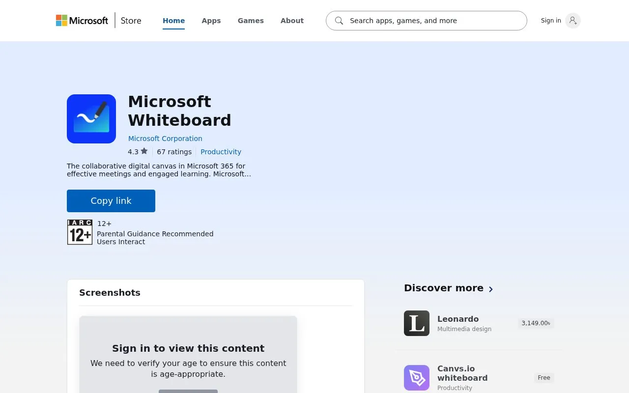 Microsoft Whiteboard homepage screenshot