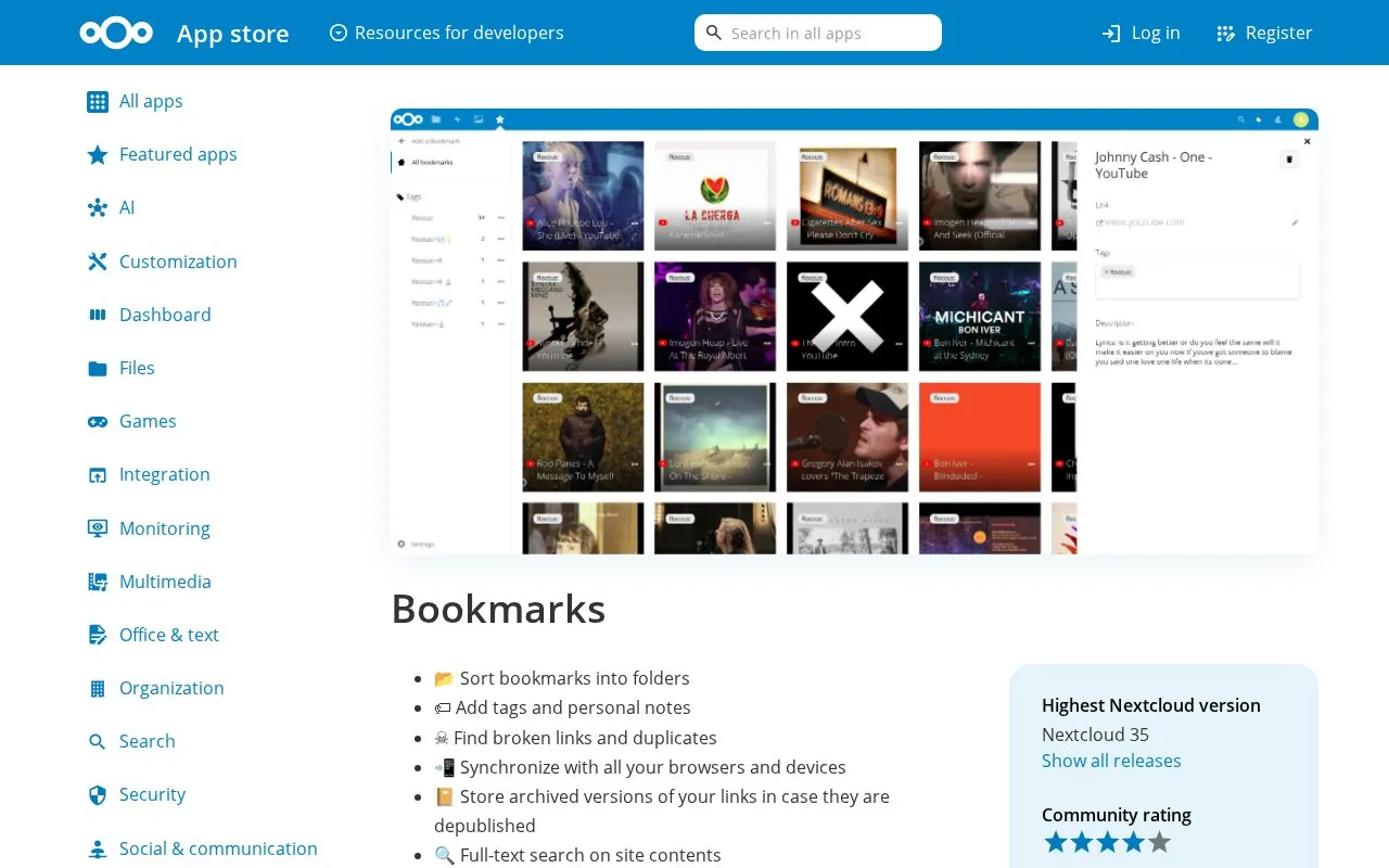 Nextcloud homepage screenshot