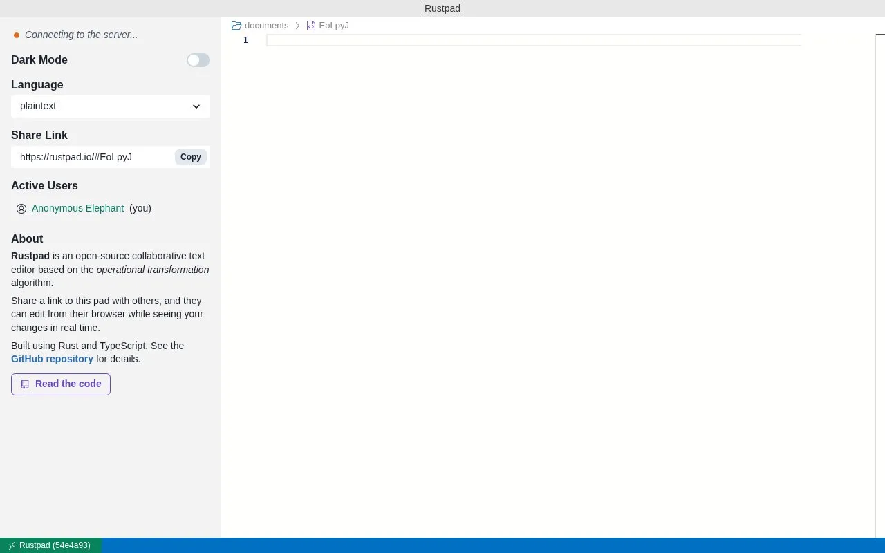 Rustpad homepage screenshot