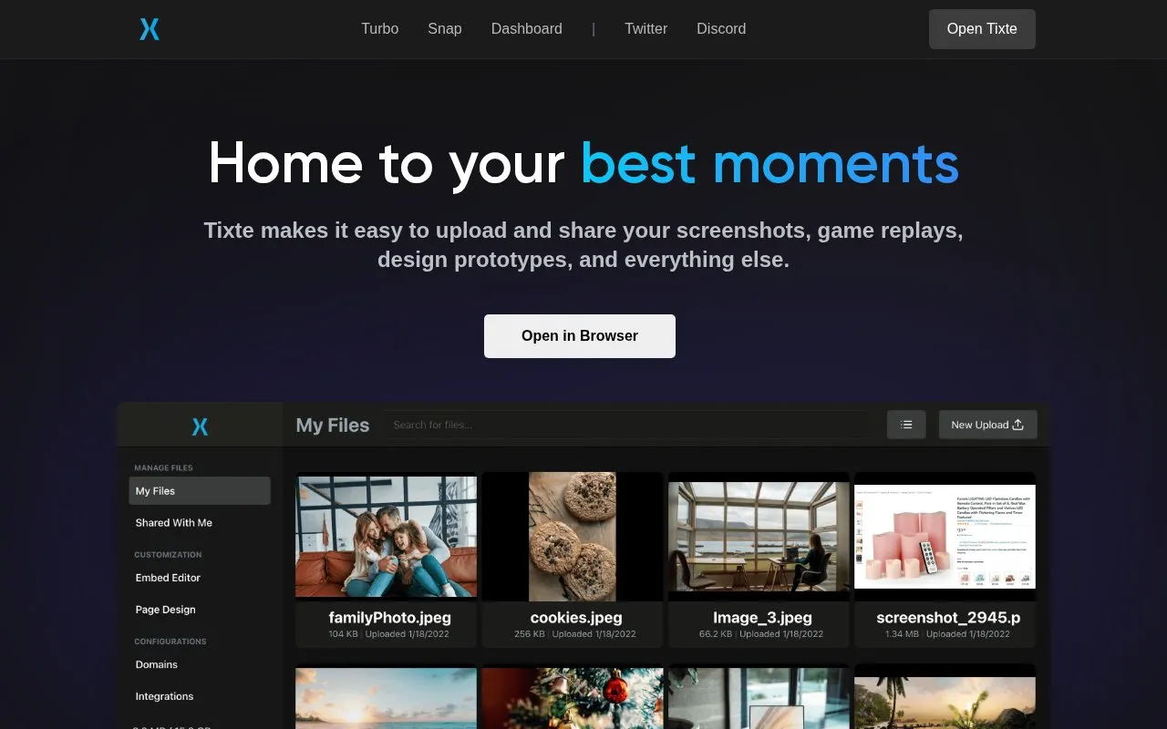 tixte homepage screenshot