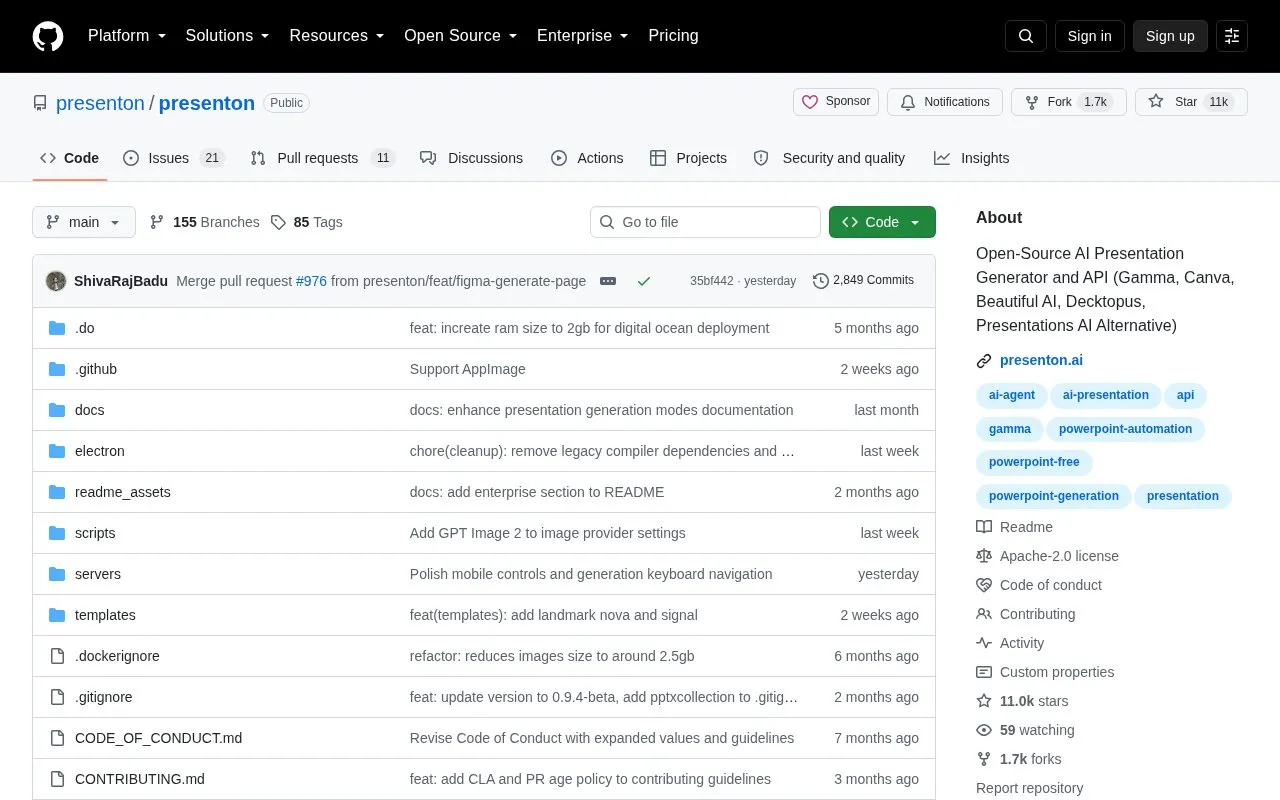 Presenton homepage screenshot