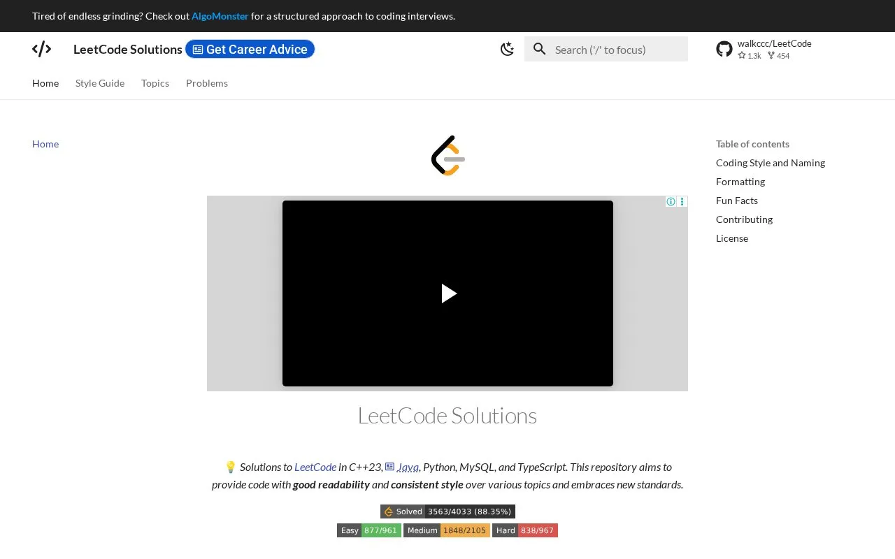 Leet Code homepage screenshot