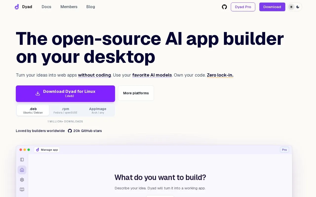Dyad homepage screenshot