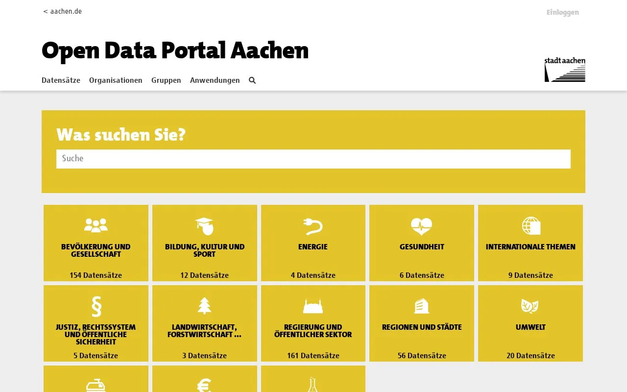 Aachen open data homepage screenshot