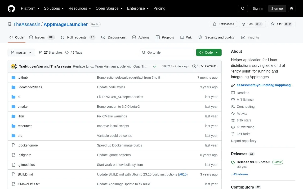 AppImageLauncher homepage screenshot