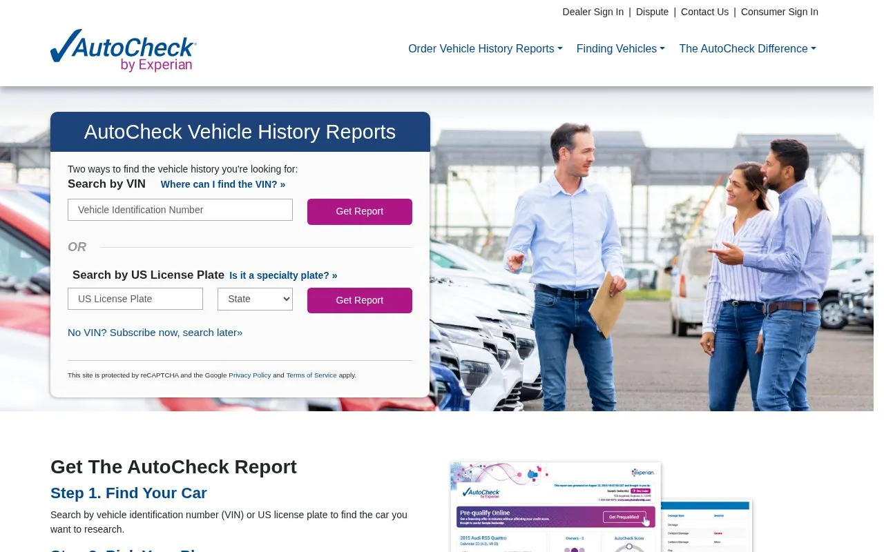 AutoCheck homepage screenshot
