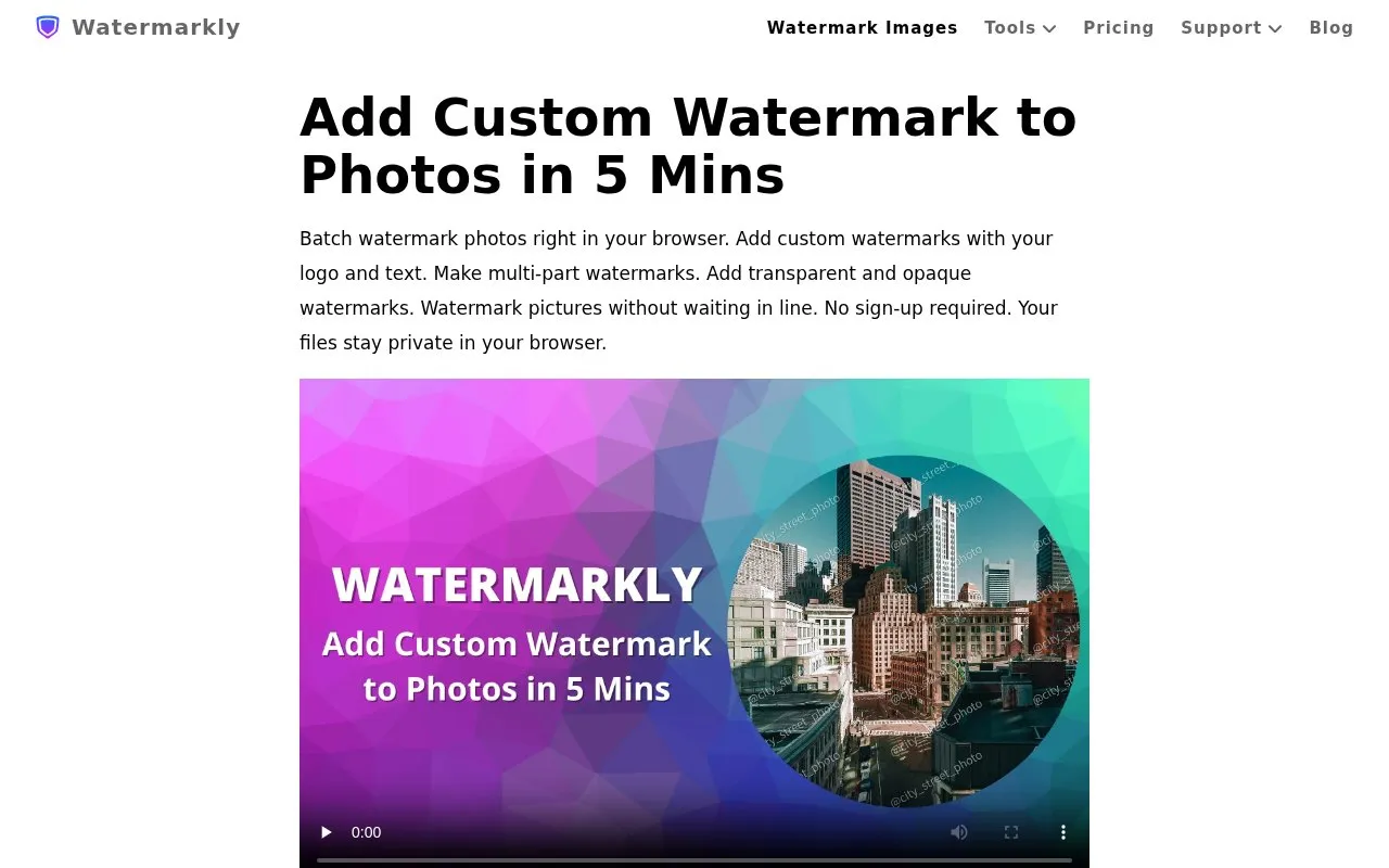 Watermarkly homepage screenshot