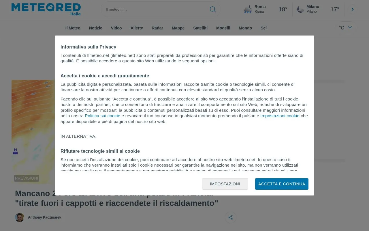 Meteored Italia homepage screenshot