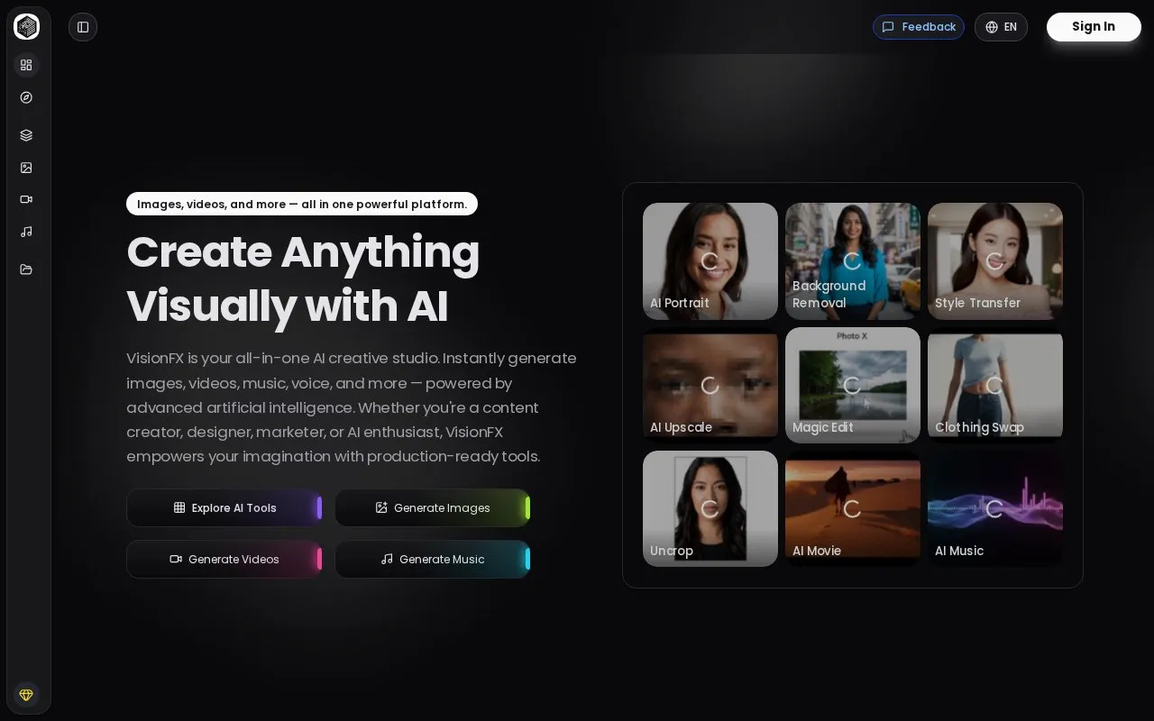 VisionFX homepage screenshot