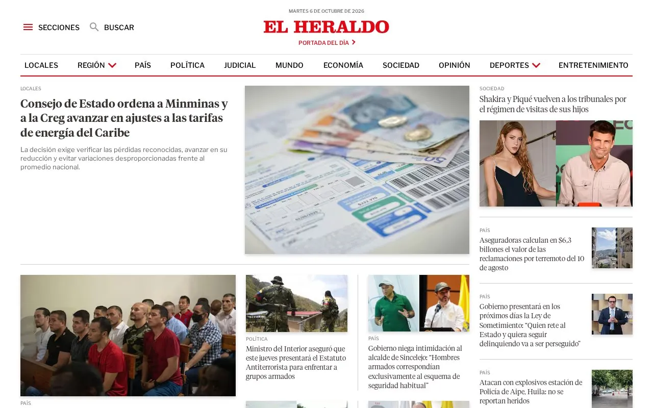 El Heraldo homepage screenshot