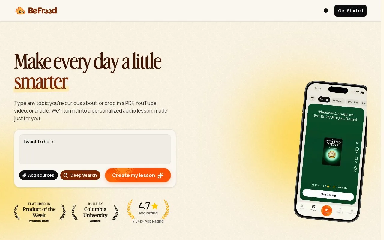 BeFreed homepage screenshot