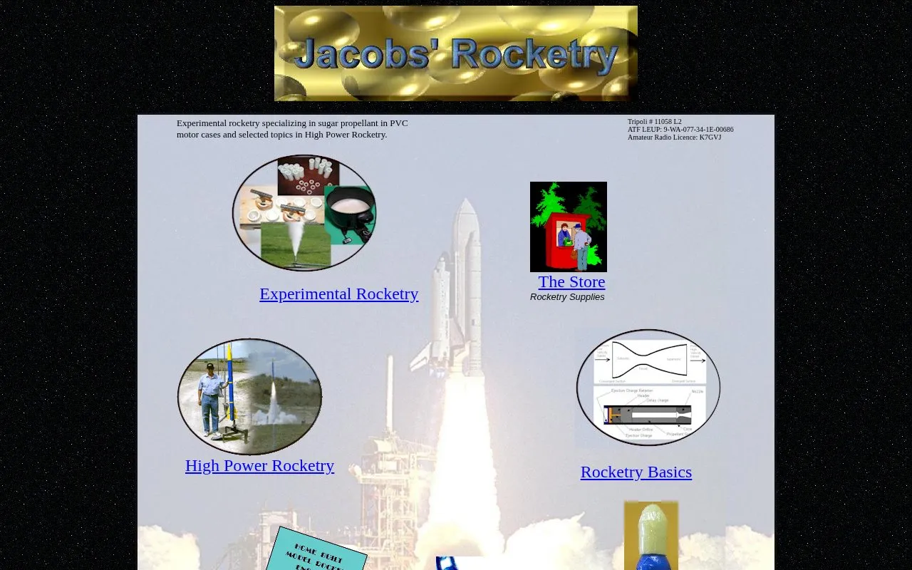 Jacobs Rocketry homepage screenshot