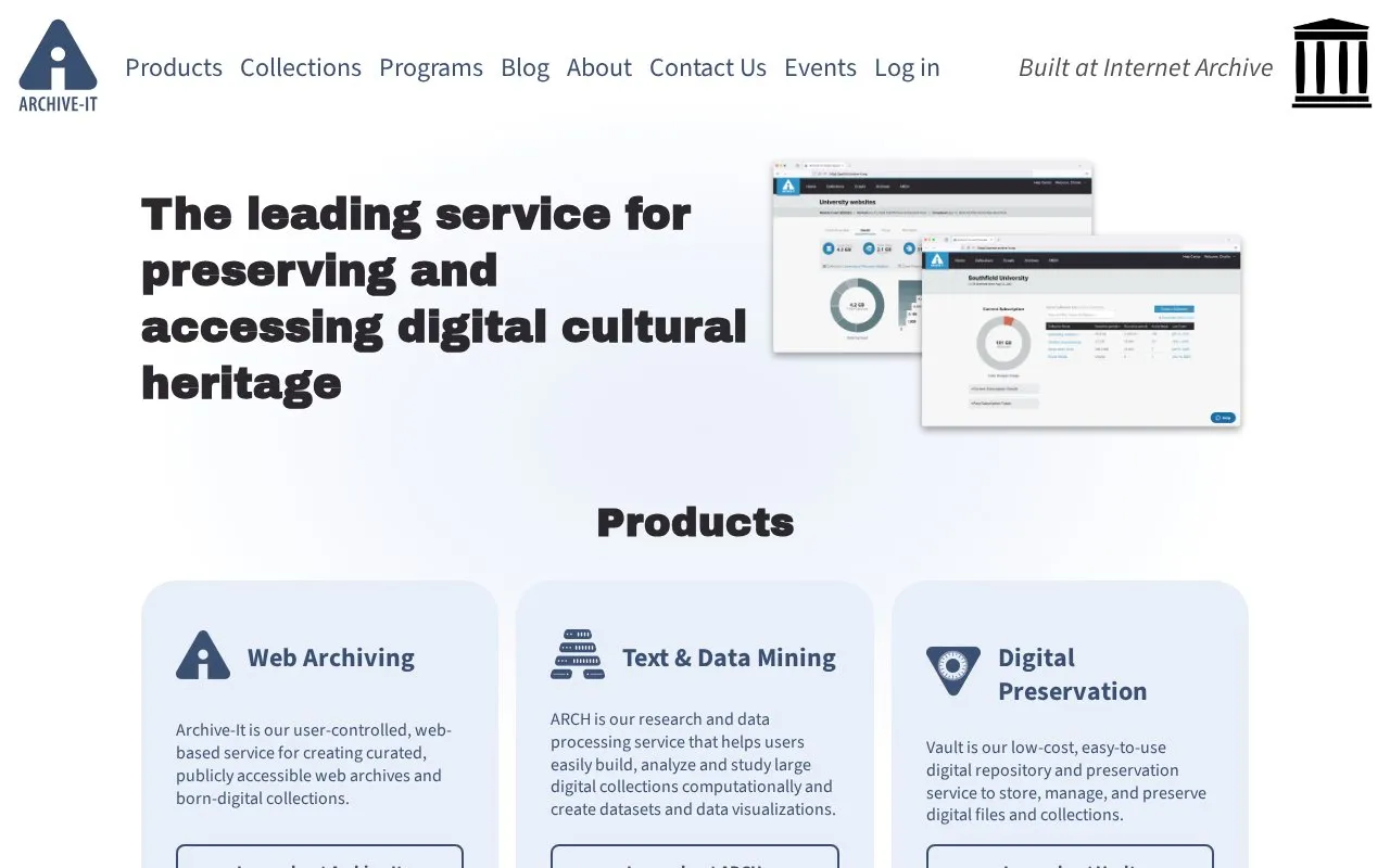 Archive-It homepage screenshot