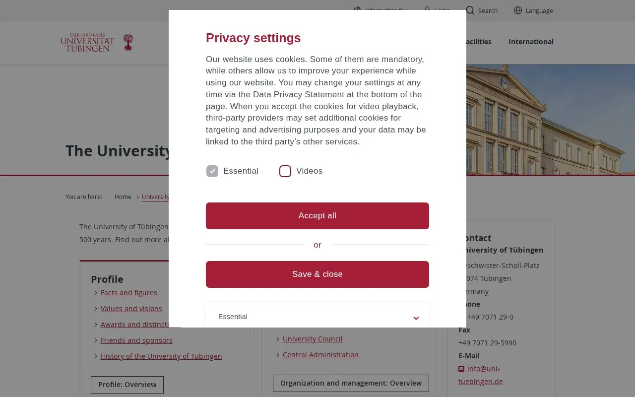 Eberhard-Karls-Universitat Tubingen homepage screenshot