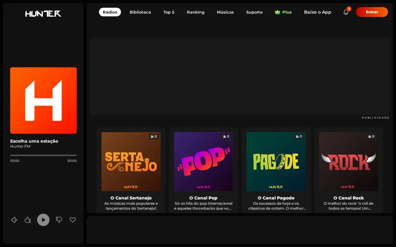 Hunter.FM homepage screenshot