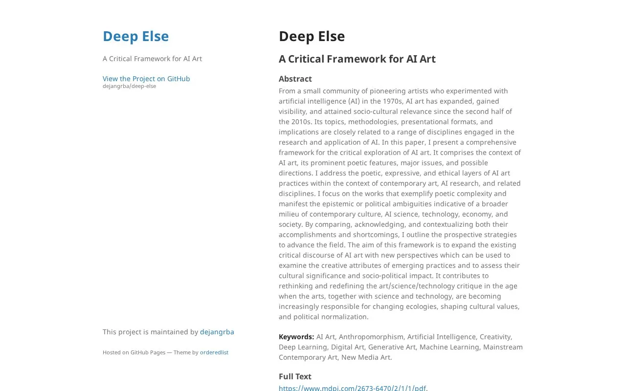 Deep Else homepage screenshot
