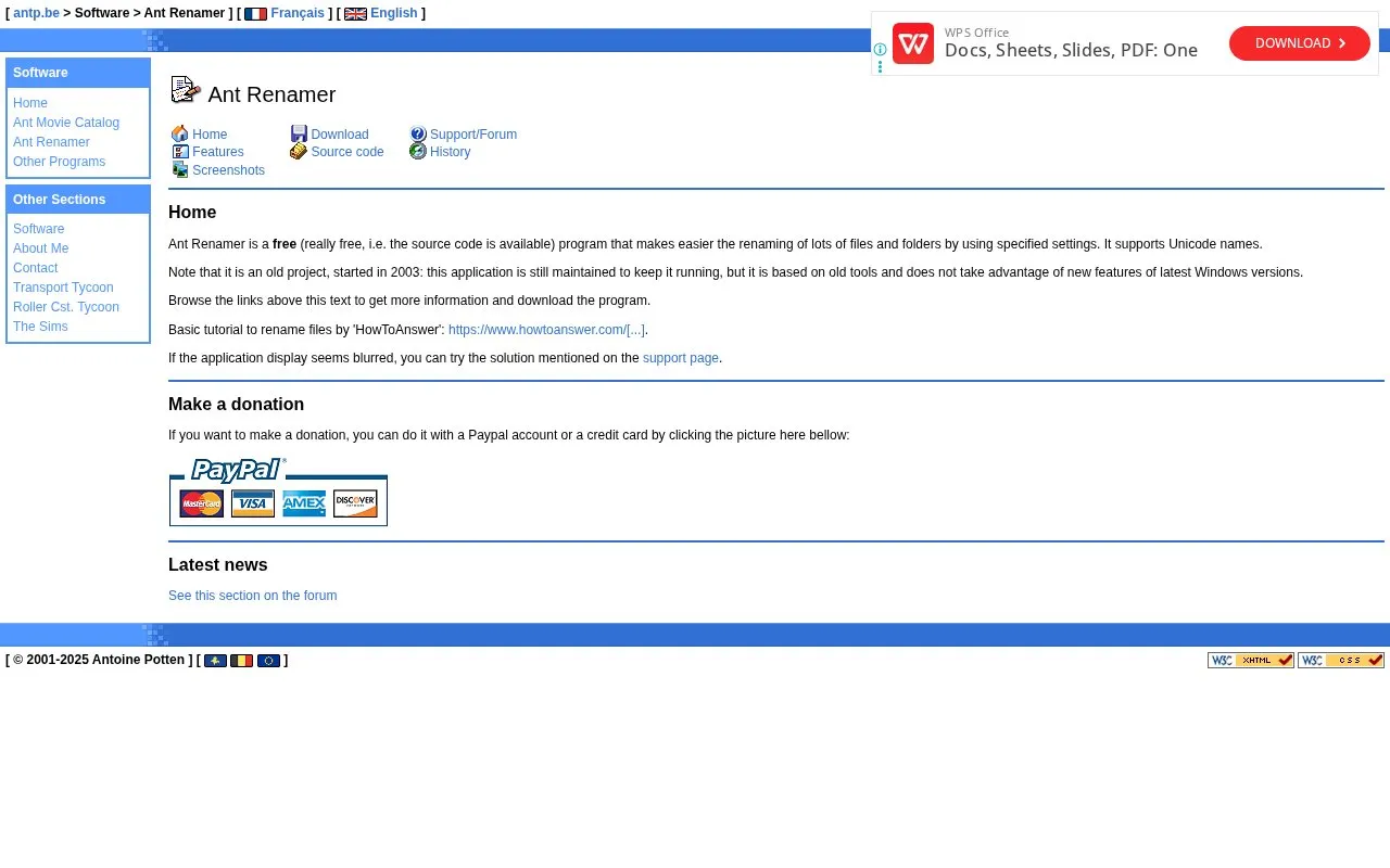 Ant Renamer homepage screenshot