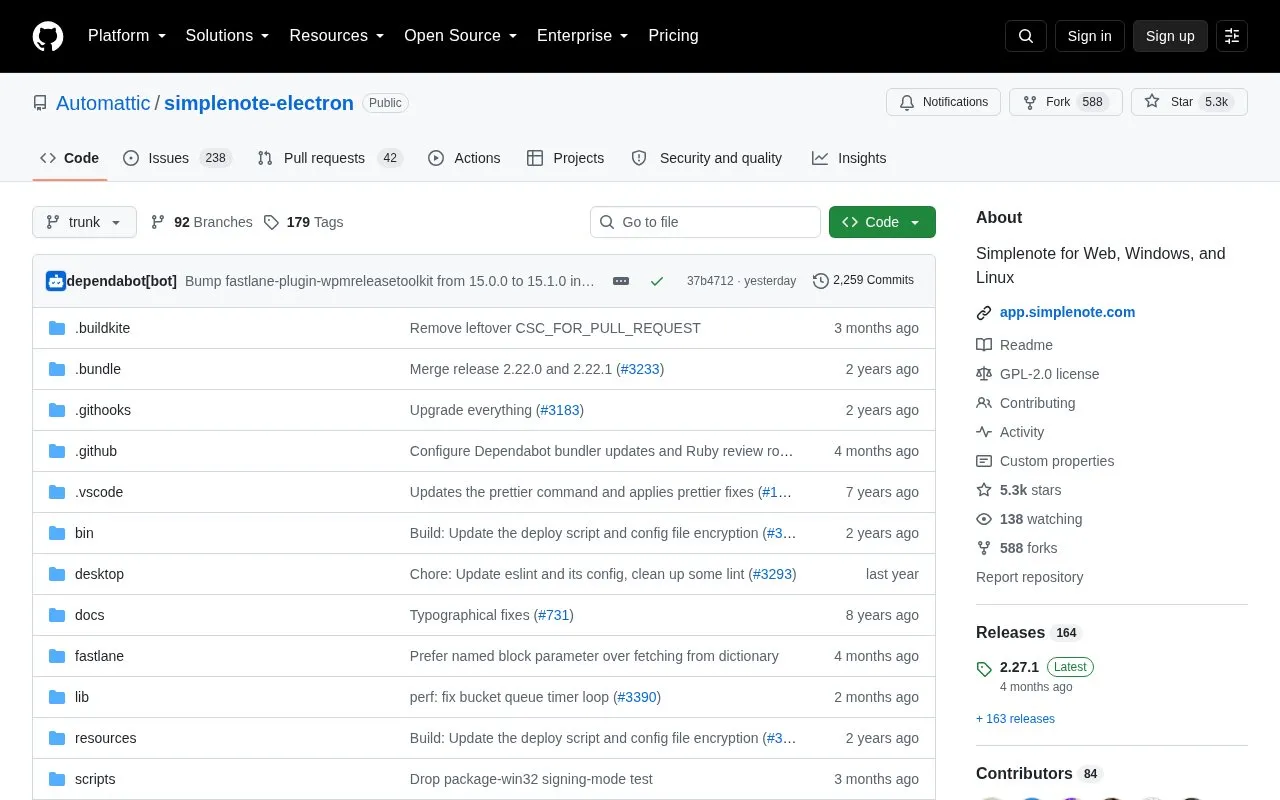 Simplenote Electron homepage screenshot