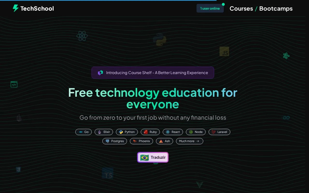 TechSchool homepage screenshot