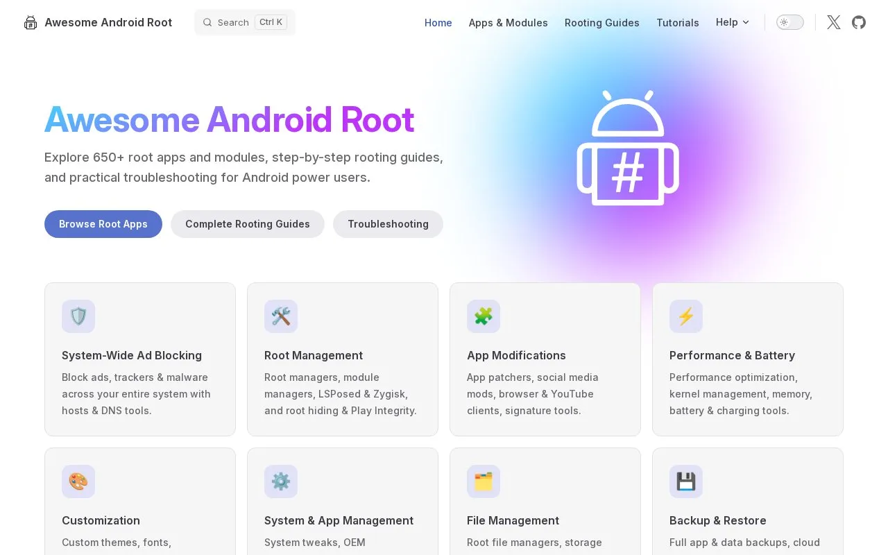 Awesome Android Root homepage screenshot