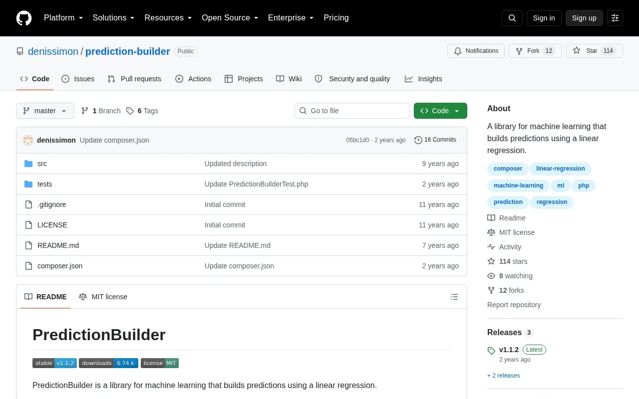 PredictionBuilder homepage screenshot