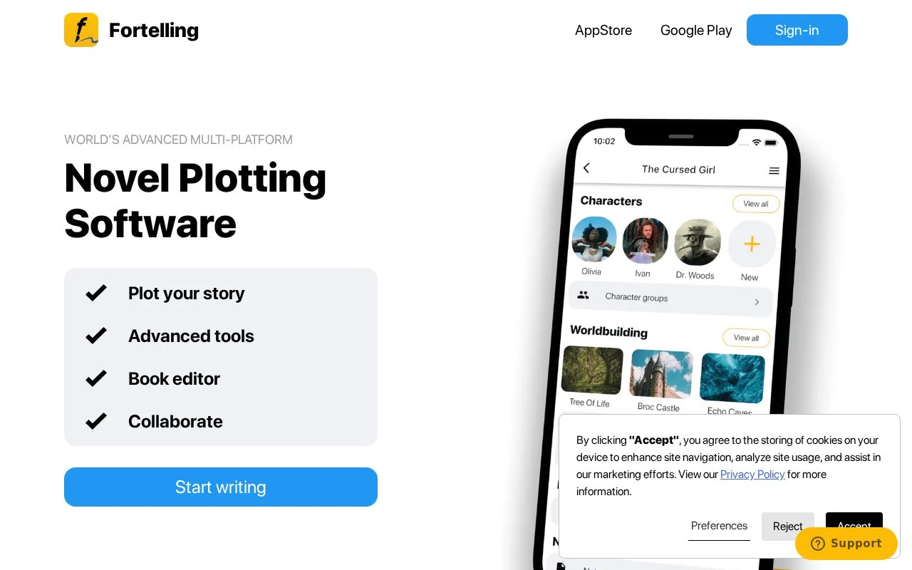 Fortelling homepage screenshot
