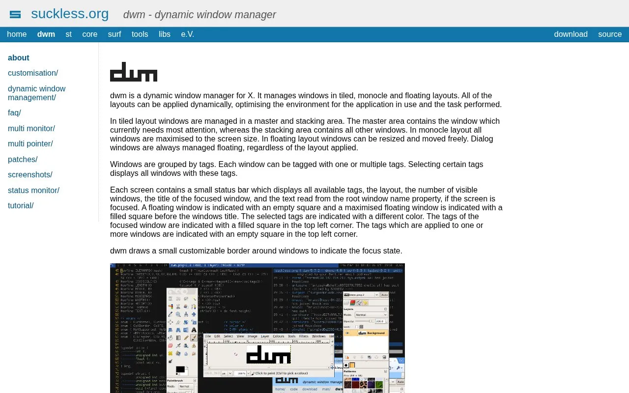 dwm homepage screenshot