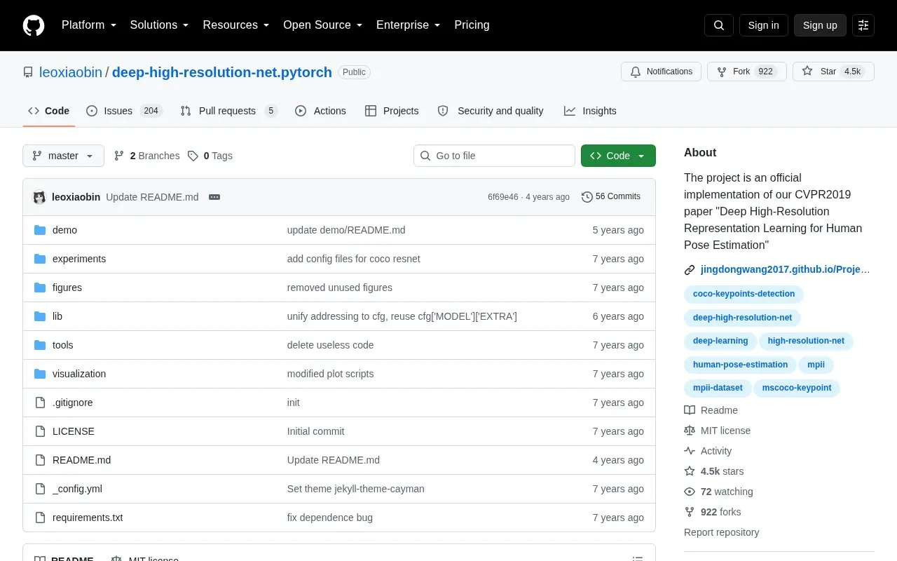 Deep High-Resolution-Net homepage screenshot