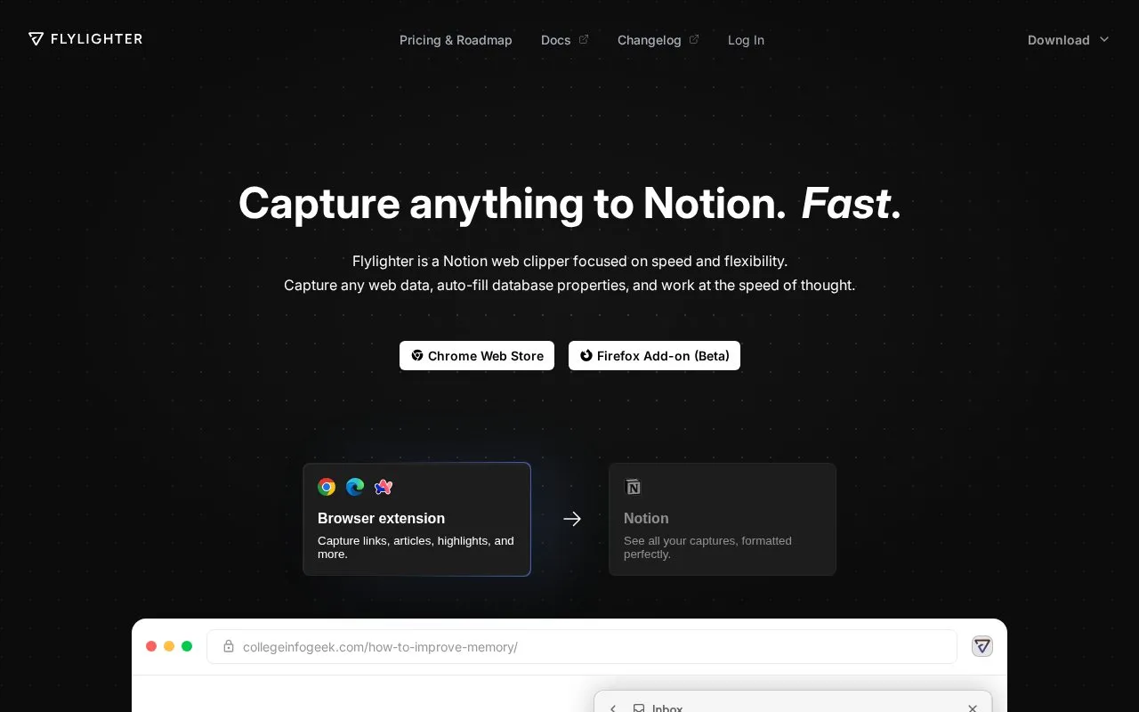 Flylighter homepage screenshot