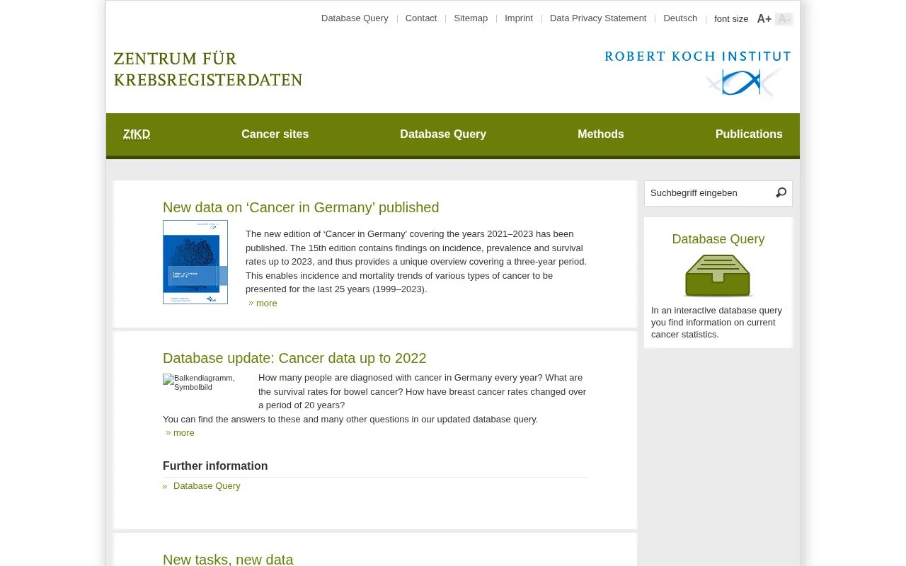 German Centre for Cancer Registry Data homepage screenshot