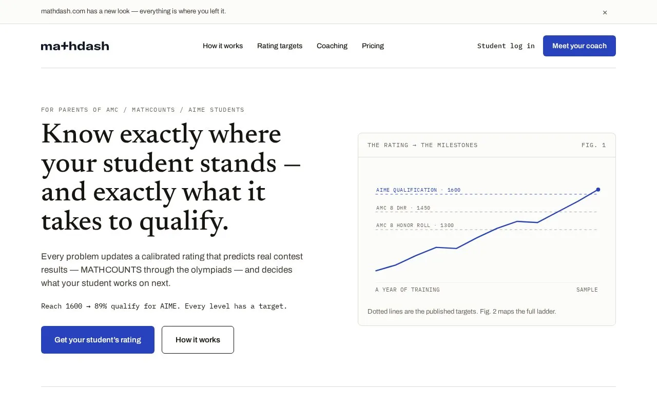 MathDash homepage screenshot