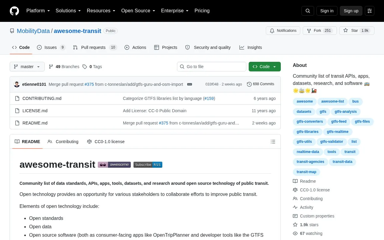 awesome-transit homepage screenshot