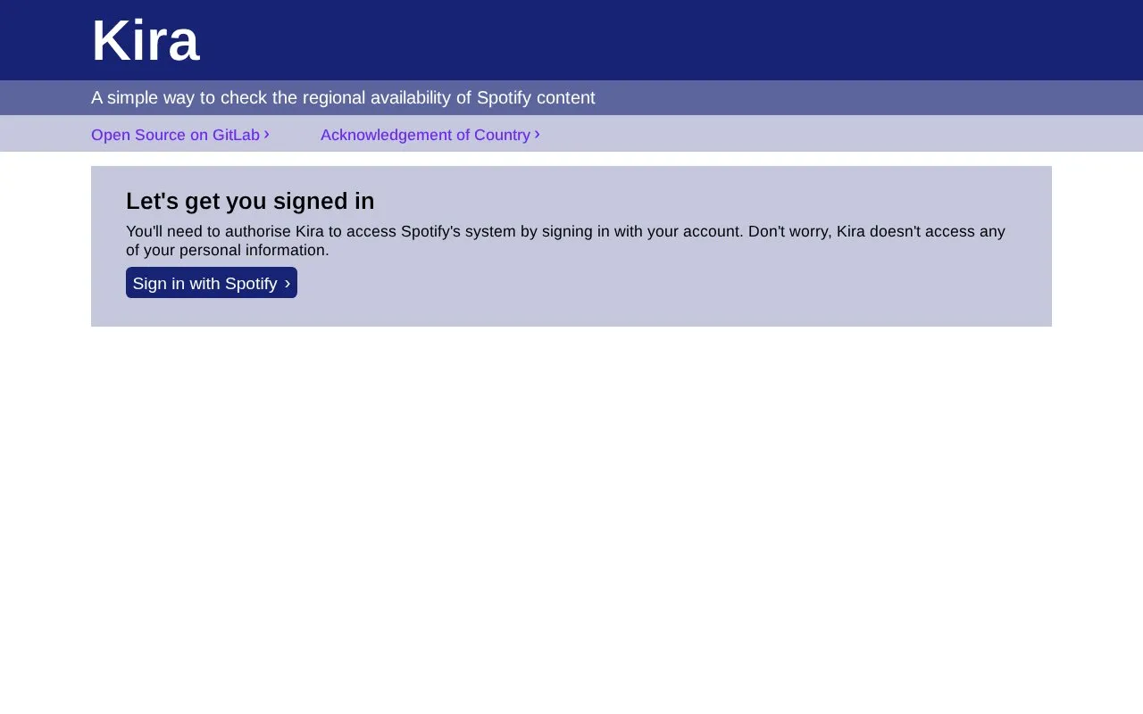 Kira homepage screenshot