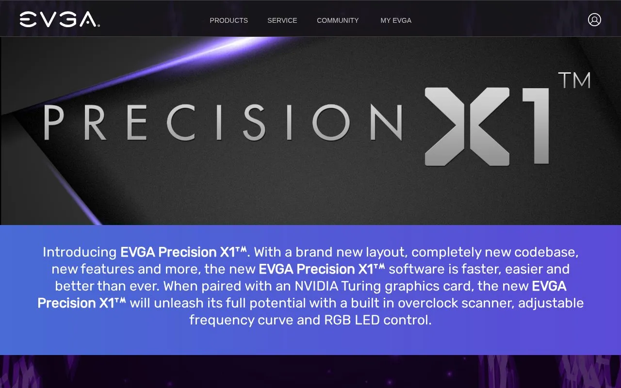 EVGA Precision X1 homepage screenshot