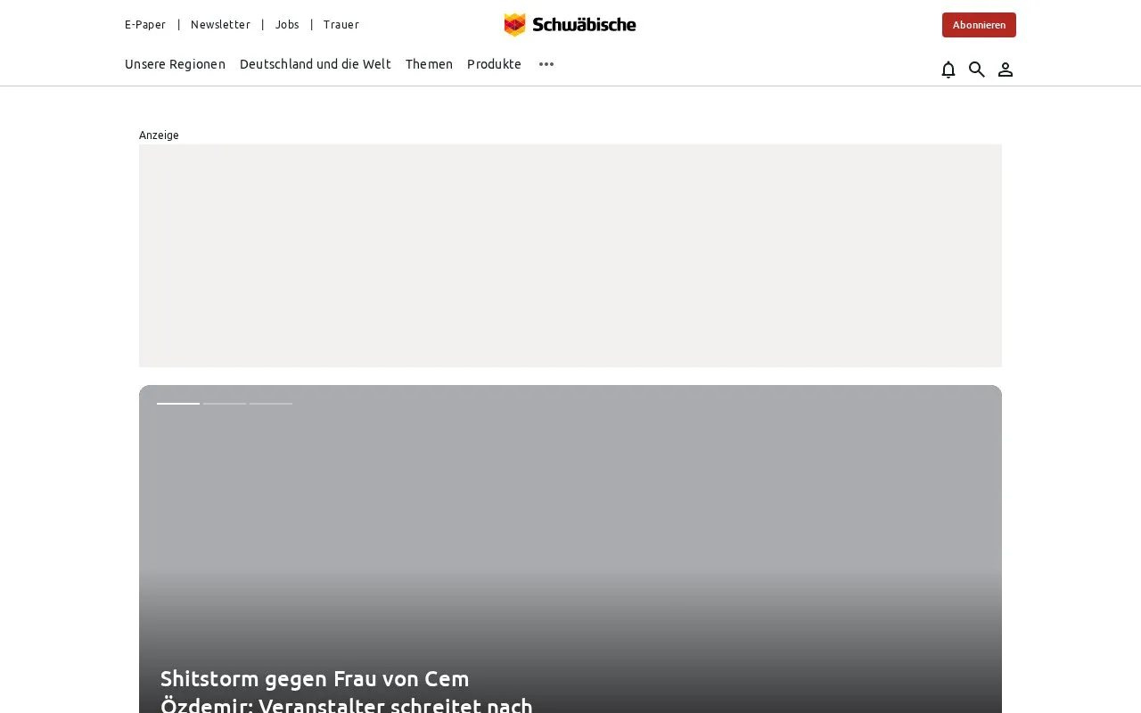 Schwäbische Zeitung homepage screenshot