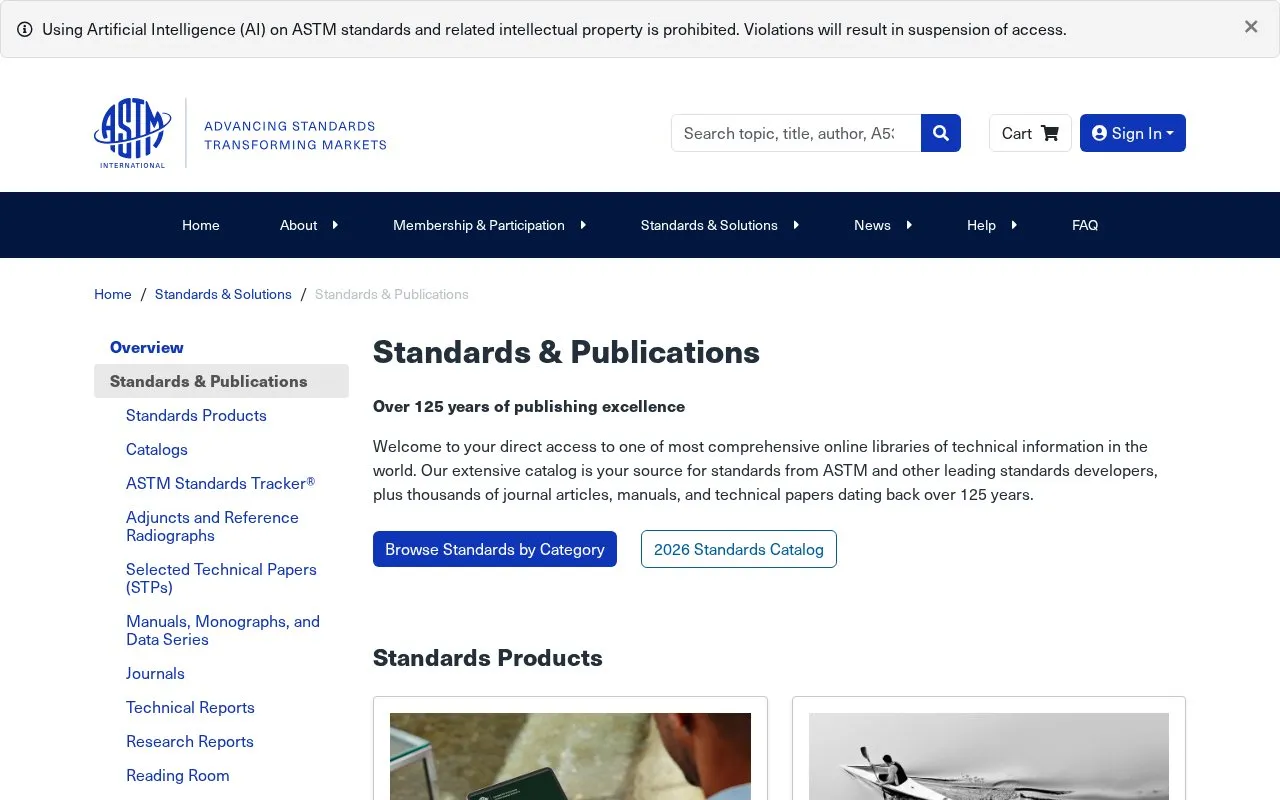 ASTM International homepage screenshot