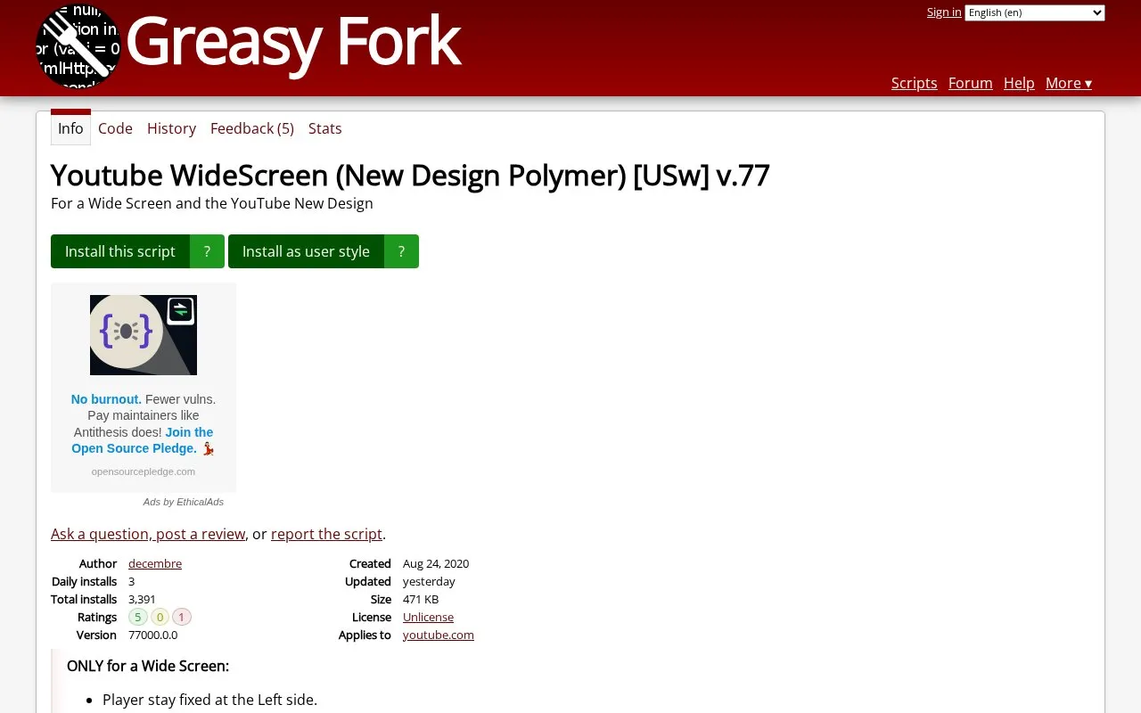 YouTube WideScreen homepage screenshot