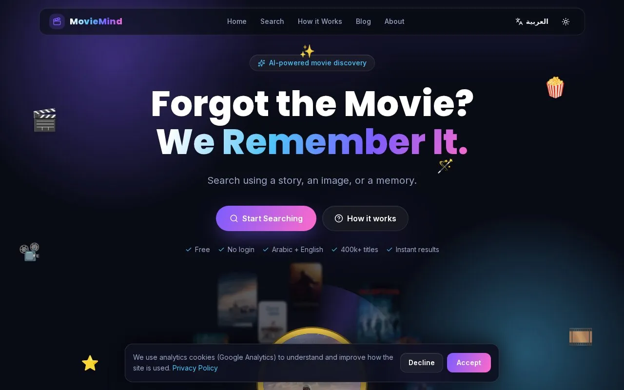 MovieMind homepage screenshot