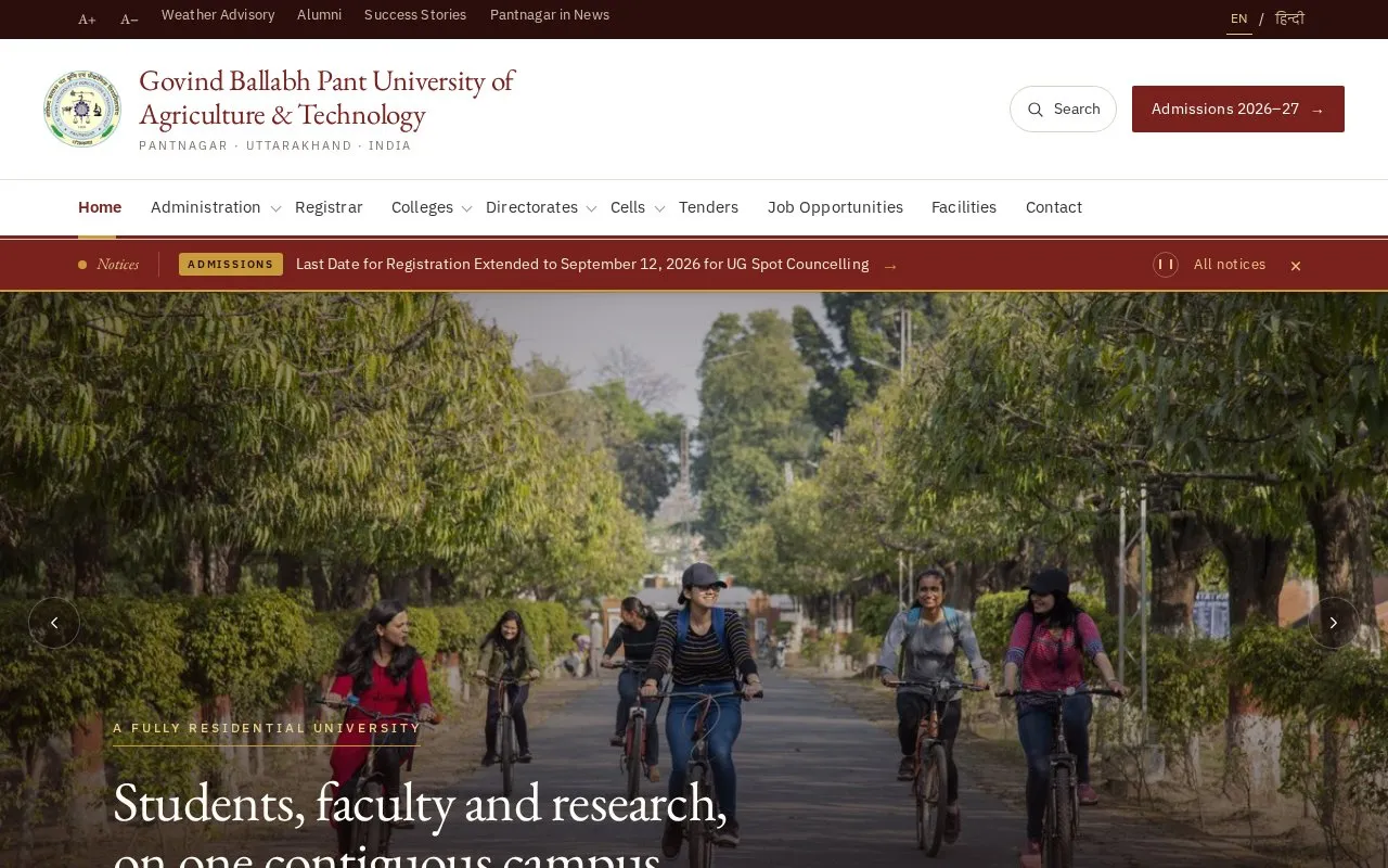 Govind Ballabh Pant University of Agriculture and Technology homepage screenshot