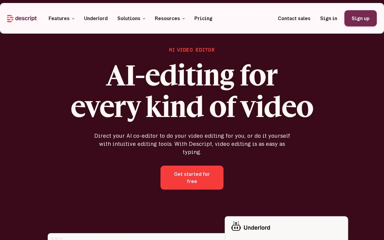 Descript homepage screenshot