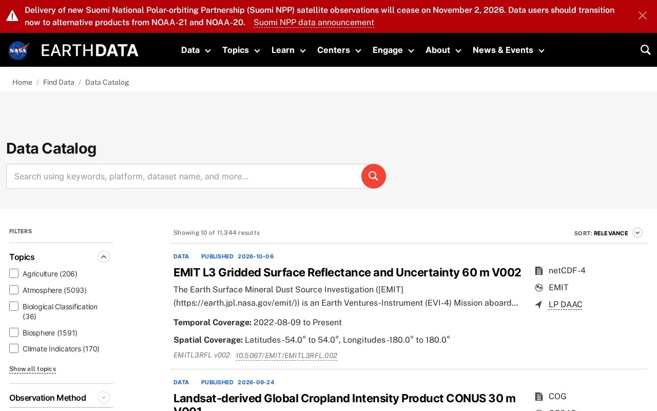 NASA SocioEconomic Data and Applications Center - SEDAC homepage screenshot