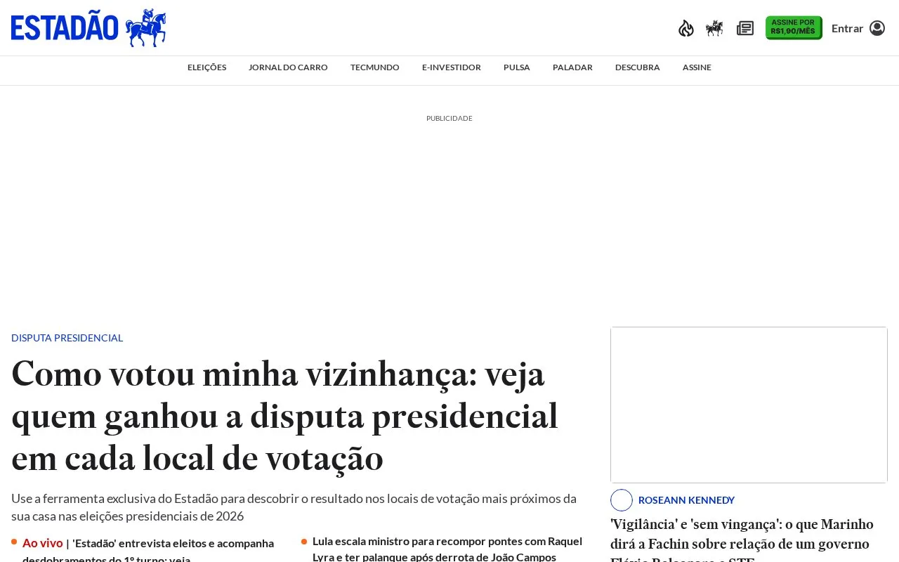 O Estado de S. Paulo homepage screenshot