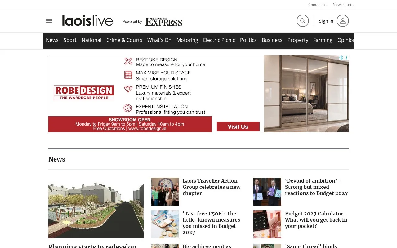 Leinster Express homepage screenshot