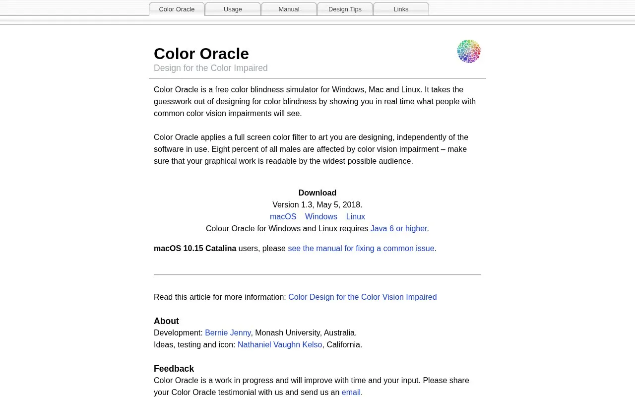 Color Oracle homepage screenshot