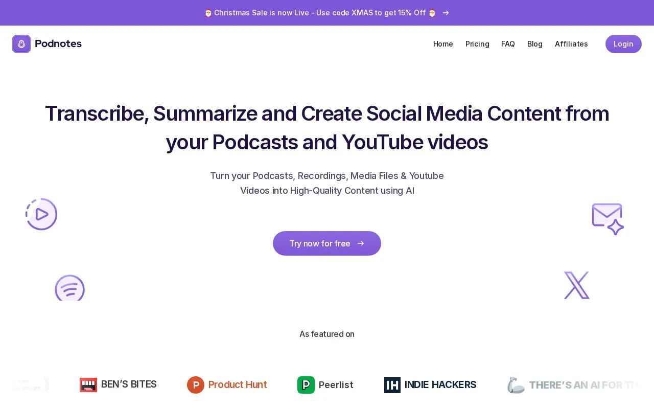Podnotes homepage screenshot