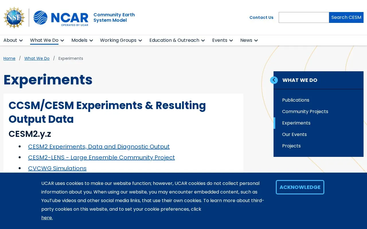 CESM Experiments homepage screenshot