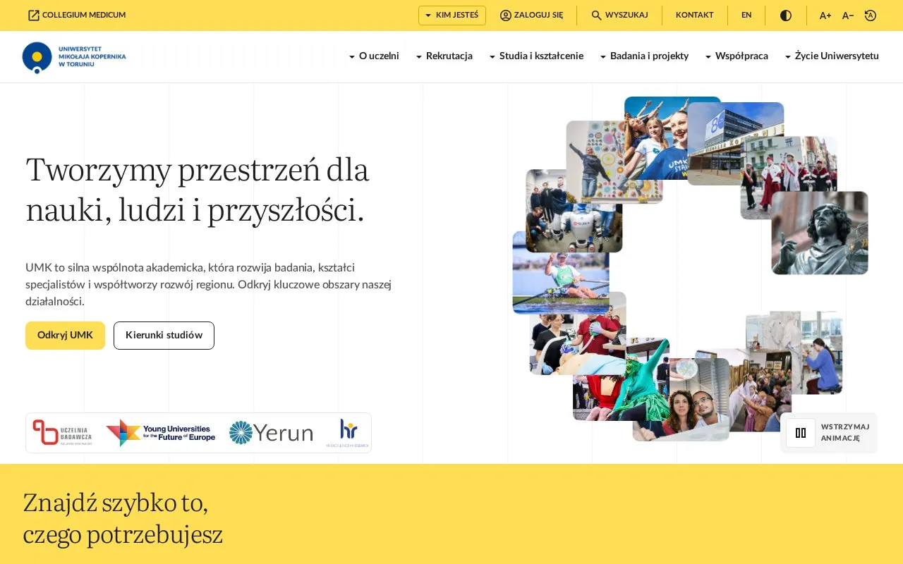 Nicolaus Copernicus University homepage screenshot