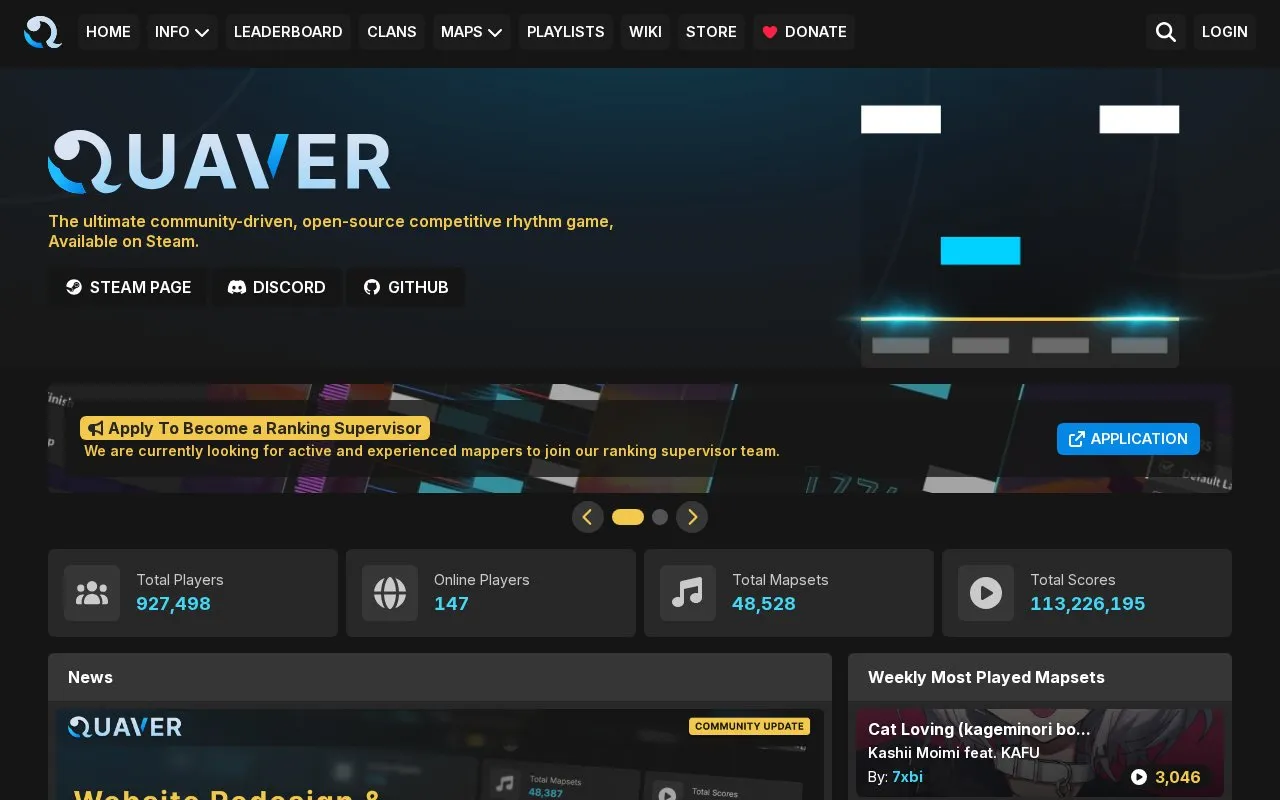 Quaver homepage screenshot